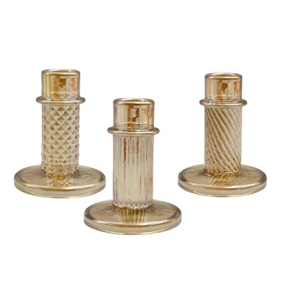 Vintage Gold Glass Candle Holders - Set of 3