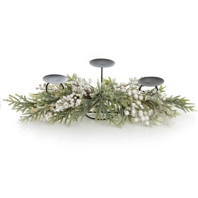 White Berry and Frosted Leaf Christmas Table Centrepiece Candle Holder