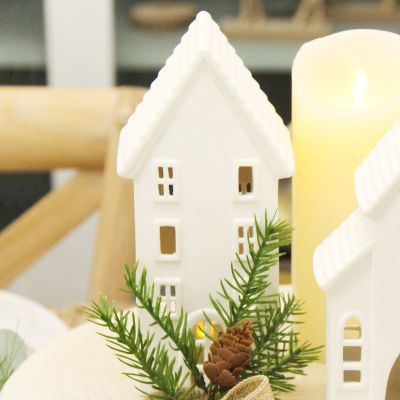 White Christmas Village House Candle Holder