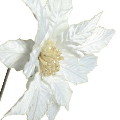White Embossed Velvet Poinsettia Flower Stem