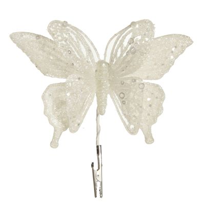 White Glitter and Sequin Butterfly Clip