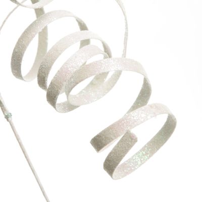 White Glitter Spiral Ribbon Christmas Pick