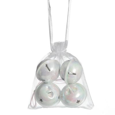 White Irridescent 4cm Jingle Bell Decorations - Bag of 4