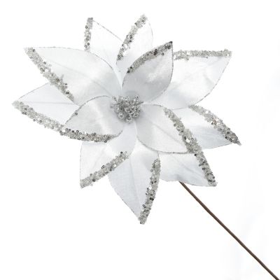 White Satin Flower Stem with Silver Sequin Tips