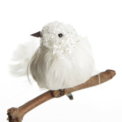 White Sequin Bird with Clip