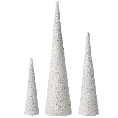 White Sparkle Cone Tree Ornaments - Set of 3