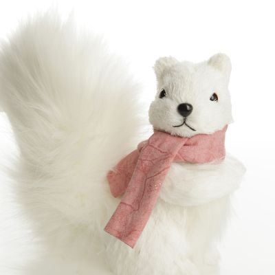 White Squirrel with Bushy Tail and Pink Scarf