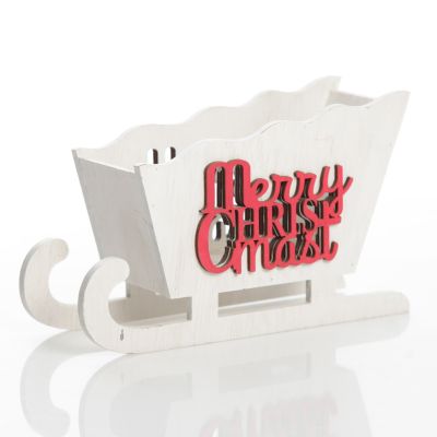 White Wooden Sleigh with Merry Christmas