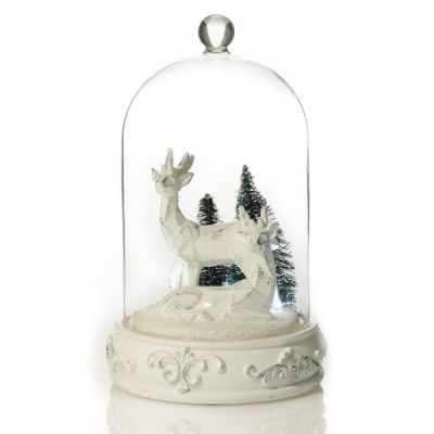 White Reindeer in Glass Cloche Lightup Ornament