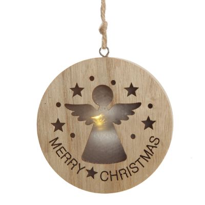 Wooden Lightup Angel Cut out Tree Decoration 