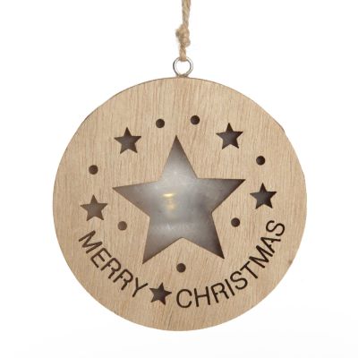 Wooden Lightup Star Cut out Tree Decoration 