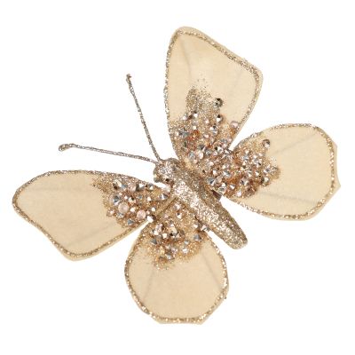 Champagne Sequin Butterfly Clip With Gold Glitter Trim