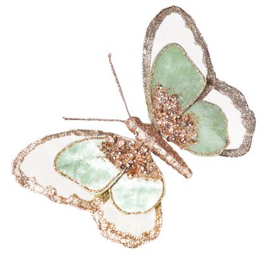 Mint Green Mesh Butterfly Clip With Gold Glitter Trim