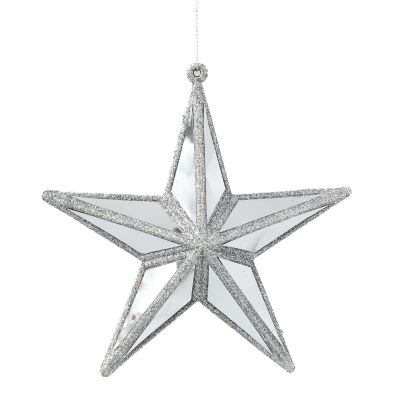 Silver Glitter & Mirror 3D Star Tree Decoration