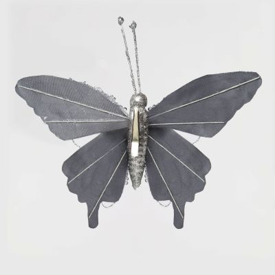Silver Glitter & Sequin Mesh Butterfly Clip