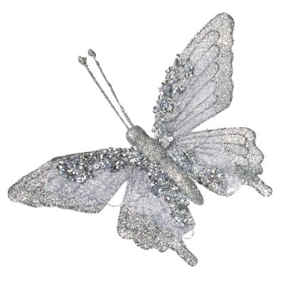 Silver Glitter & Sequin Mesh Butterfly Clip
