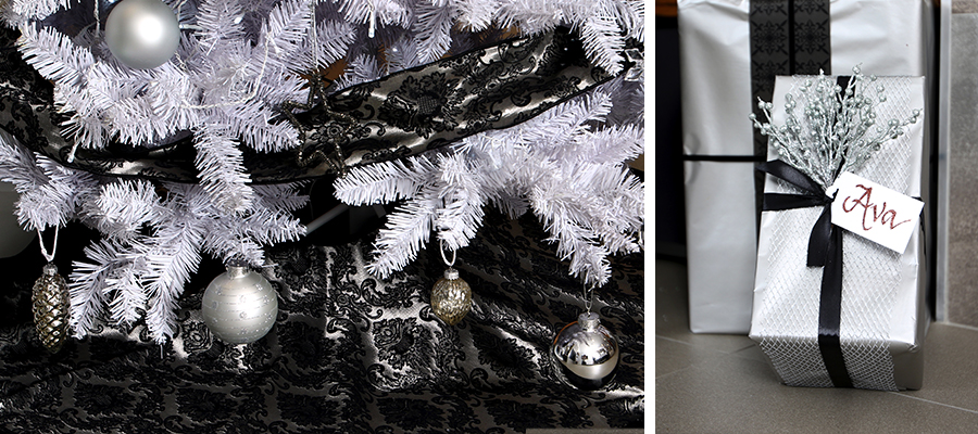 luxe christmas tree skirt and gift