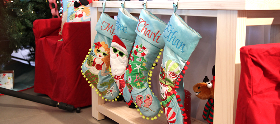 merry and bright banner stocking